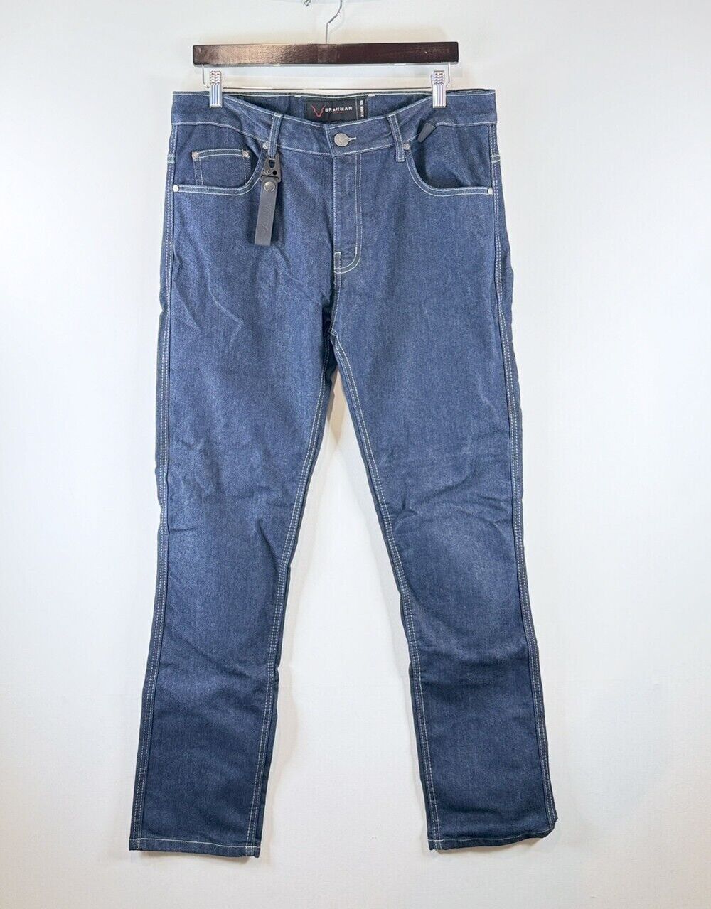 Brahman Mens Jeans Blue Denim Straight Leg Slim Fit Medium Wash Moto Biker 36x32